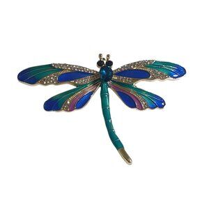 Colorful Dragonfly Brooch Rhinestone Accents Enamel Wings Multicolor Insect Gift